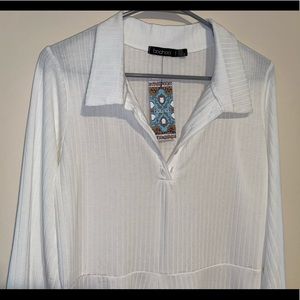 White collared long sleeve romper